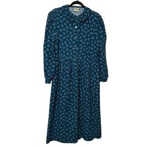 Laura Ashley Mother & Child Teal Floral Corduroy Dress Size 12